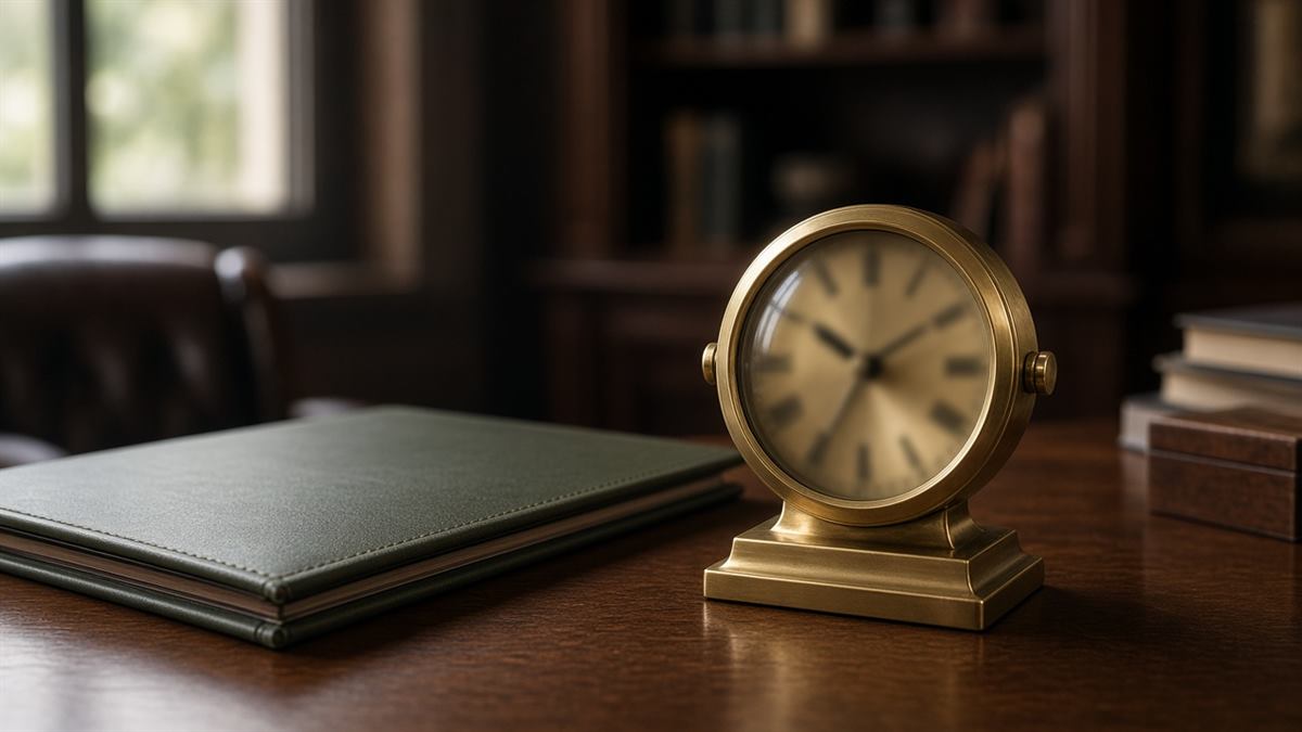ساعة مكتب بجانب ملف إجراءات تصريح الزواج